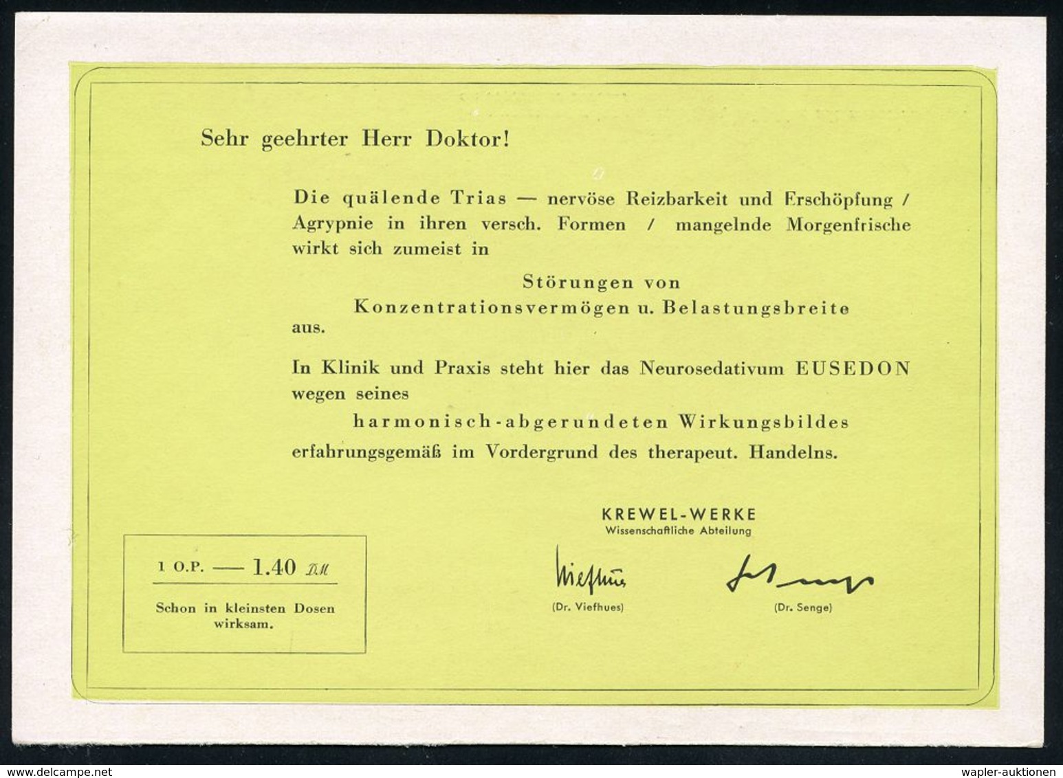 PHARMAZIE / MEDIKAMENTE : (22c) EITORF/ "Krewel"../ GEBÜHR BEZAHLT 1954 (Nov.) AFS 007 (Firmen-Logo) Auf 2 Verschiedenen - Pharmacy