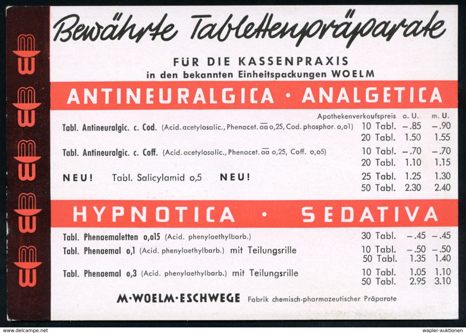 PHARMAZIE / MEDIKAMENTE : (16) ESCHWEGE/ MW/ Woelm 1953 (7.10.) AFS Francotyp, Seltene Verkürzte Type, Zweifarbige Rekla - Pharmacie