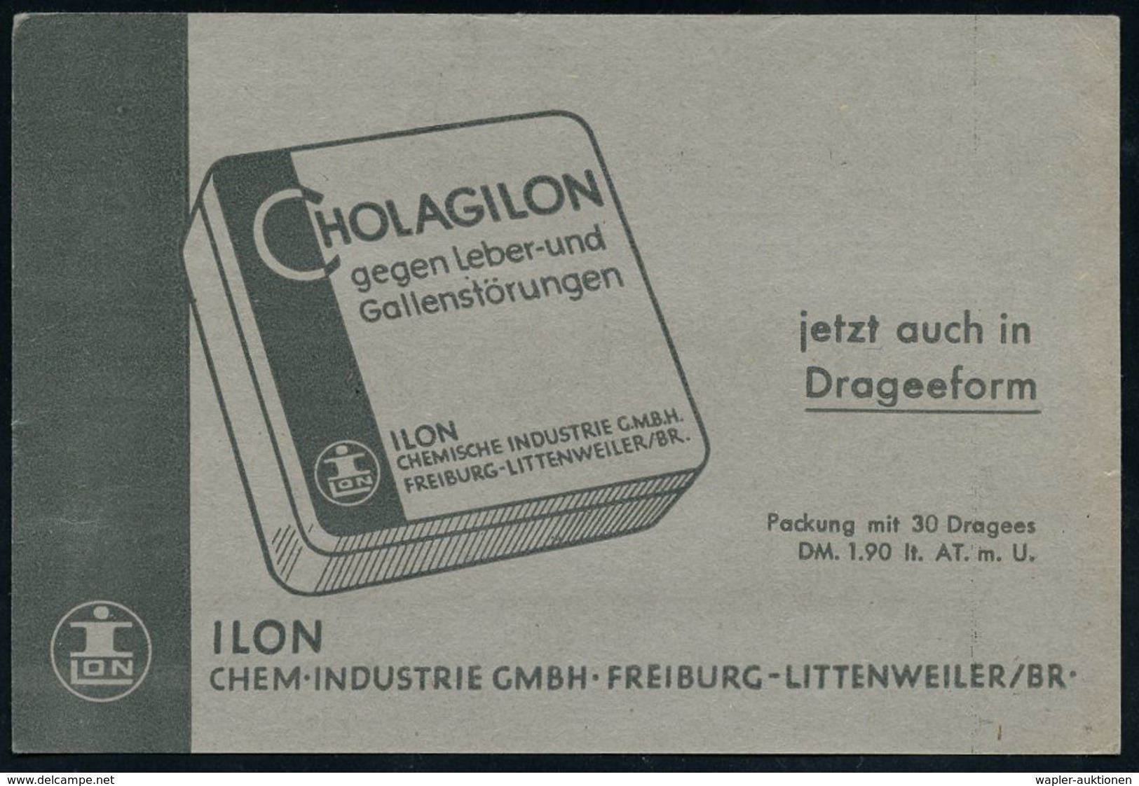 PHARMAZIE / MEDIKAMENTE : (17b) FREIBURG (BREISGAU)-LITTENWEILER/ ILON/ ABSZESS/ SALBE 1953 (1.10.) AFS = Tube Auf Monoc - Pharmacie