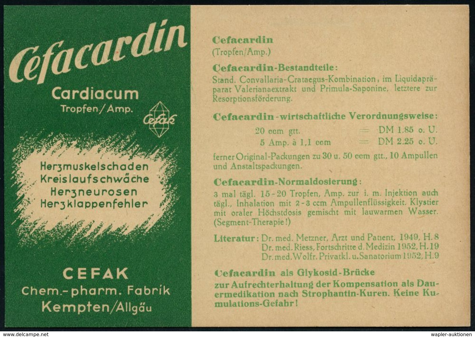 PHARMAZIE / MEDIKAMENTE : (13b) KEMPTEN (ALLGÄU)/ W/ DEUTSCHE/ BUNDESPOST 1953 (6.6.) PFS 4 Pf. Posthorn Auf Zweifarbige - Pharmacie