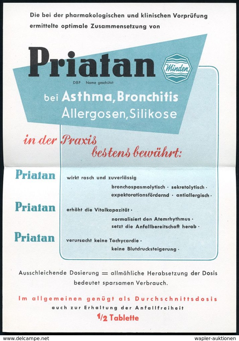 PHARMAZIE / MEDIKAMENTE : (21a) MINDEN (WESTF) 1/ Chemische Werke Minden.. 1953 (29.6.) AFS Auf Zweifarbiger Reklame-Kla - Pharmacy