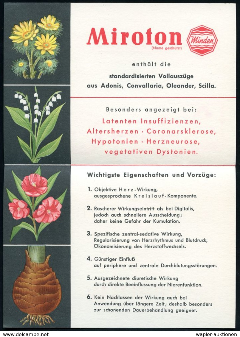 PHARMAZIE / MEDIKAMENTE : (21a) MINDEN (WESTF) 1/ Chemische Werke Minden/ GmbH.. 1953 (26.8.) AFS Auf Color-Reklame-Klap - Pharmacie