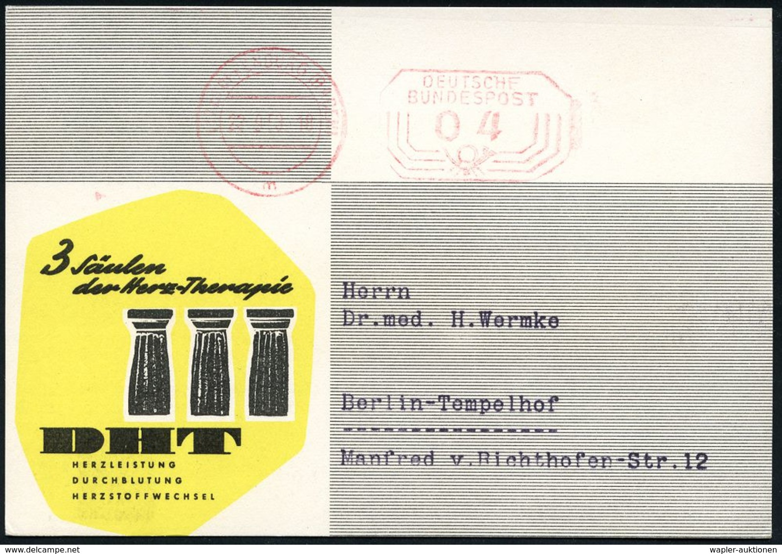 PHARMAZIE / MEDIKAMENTE : (17b) OFFENBURG (BADEN)/ M/ DEUTSCHE/ BUNDESPOST 1953 (23.9.) PFS 04 Pf. Achteck Posthorn Auf  - Pharmacie