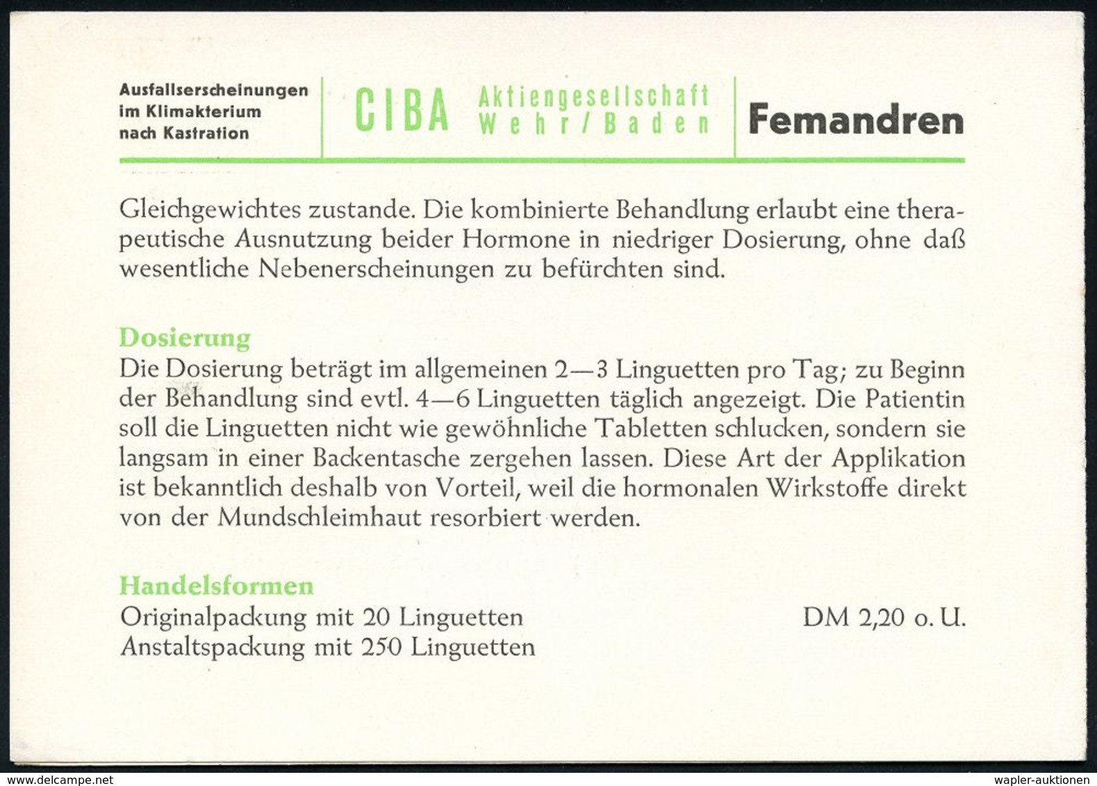 PHARMAZIE / MEDIKAMENTE : (17a) WEHR (BADEN)/ Ciba AG 1953 (5.9.) AFS Auf Zweifarbiger Reklame-Klapp-Kt.: Femandren.. CI - Pharmacie