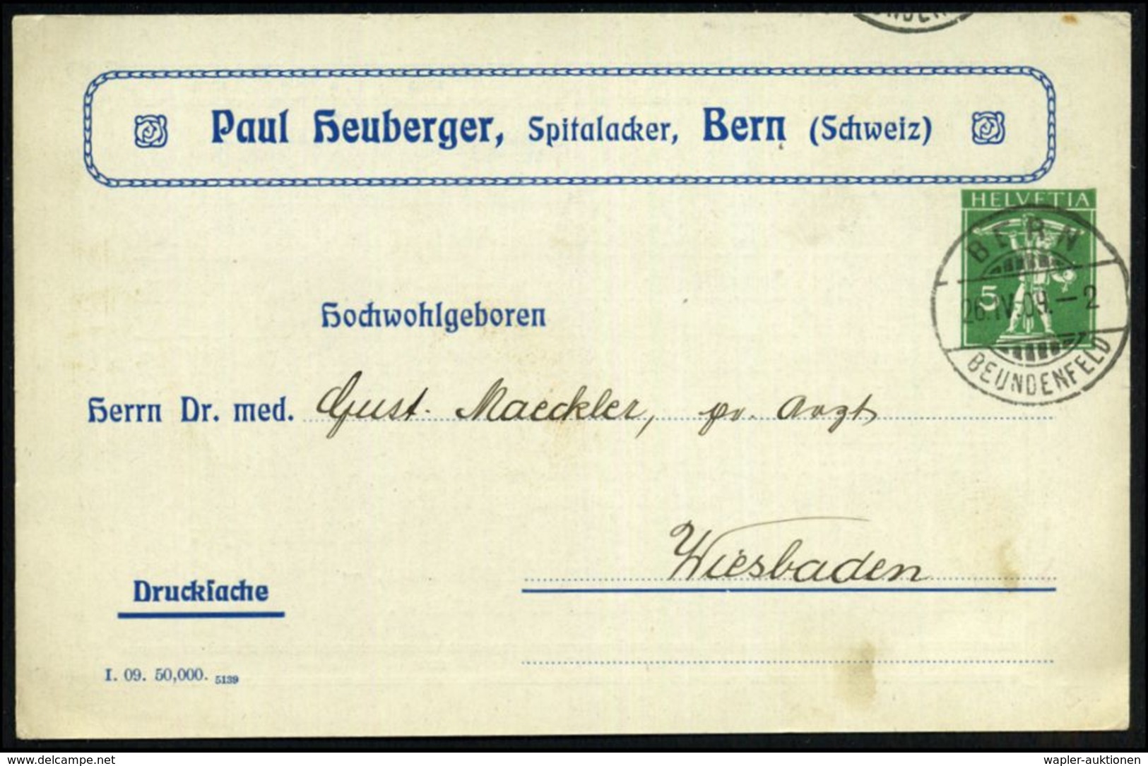 PHARMAZIE / MEDIKAMENTE : SCHWEIZ 1909 (26.4.) Reklame-PP 5 C. Tellknabe, Grün: Paul Heuberger.. Alpenmilch-Kephirpastil - Pharmacie