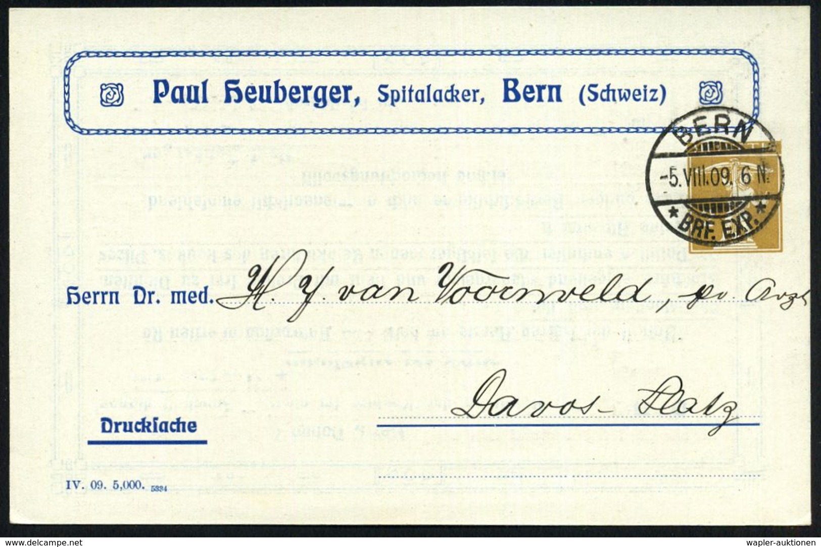 PHARMAZIE / MEDIKAMENTE : SCHWEIZ 1909 (5.8.) PP 3 C. Tellknabe, Braun: P. Heuberger, Alpenmilch-Kephirpastillen.. Reink - Pharmacie