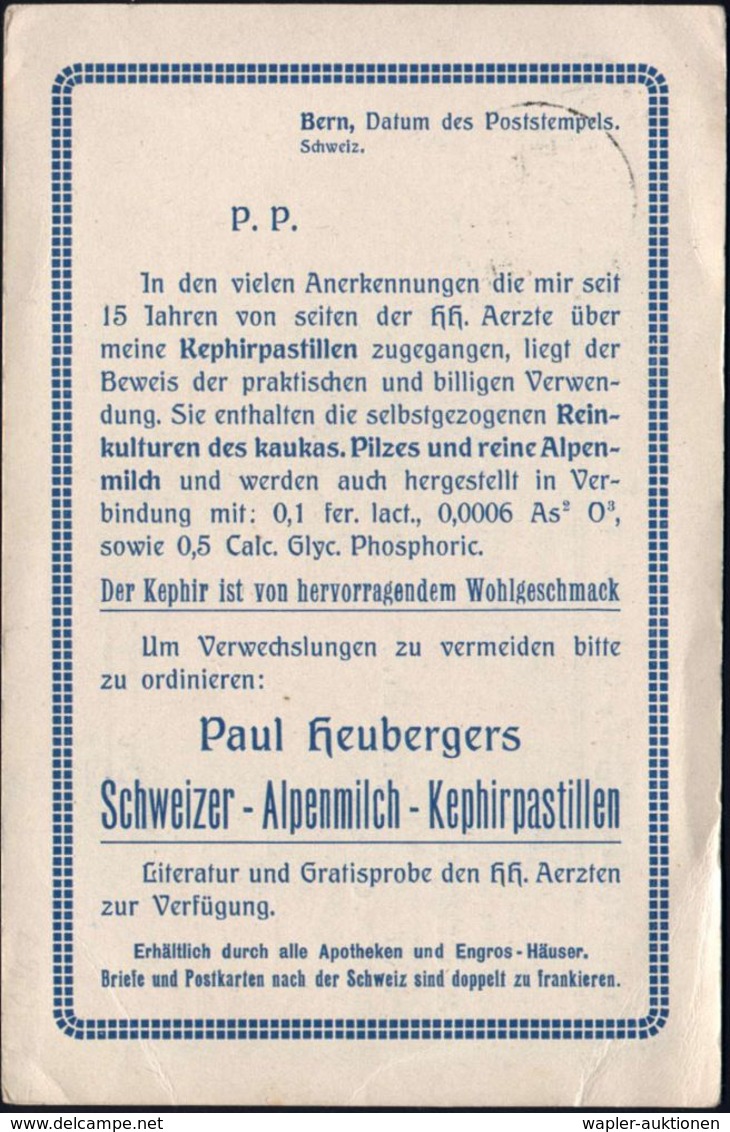 PHARMAZIE / MEDIKAMENTE : SCHWEIZ 1912 (23.10.) Reklame-PP 5 C. Tellknabe Grün: Paul Heubergers ..Alpenmilch-Kephirpasti - Pharmacie