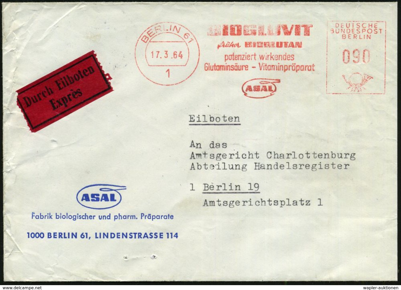 HOMÖOPATHIE / HEILPFLANZEN : 1 BERLIN 61/ BIOGLUVIT/ Früher BIOGLUTAN/ ..Glutaminsäure-Vitaminpräparat/ ASAL 1964 (17.3. - Médecine
