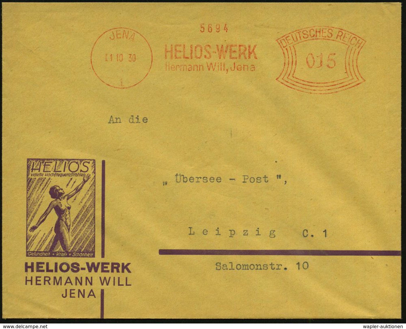 HOMÖOPATHIE / HEILPFLANZEN : JENA/ 1/ HELIOS-WERK/ Herm.Will 1930 (1.10.) AFS Auf Dekorativem Reklame-Bf: HELIOS Hochfre - Médecine