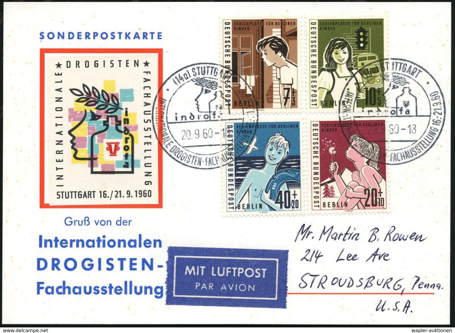 APOTHEKE / DROGERIE : (14a) STUTTGART/ Indrofa/ INT.DROGISTEN-FACHAUSSTELLUNG 1960 (20.9.) SSt (Logo) 2x  Auf Motivgl. V - Pharmacy