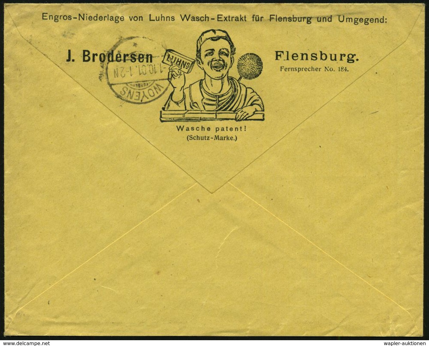 HYGIENE / KÖRPERPFLEGE : FLENSBURG/ *1g 1901 (1.10.) 1K-Gitter Auf Reklame-Bf.: Luhns Wasch-Extract Vs./rs. (rs. Kaminke - Farmacia