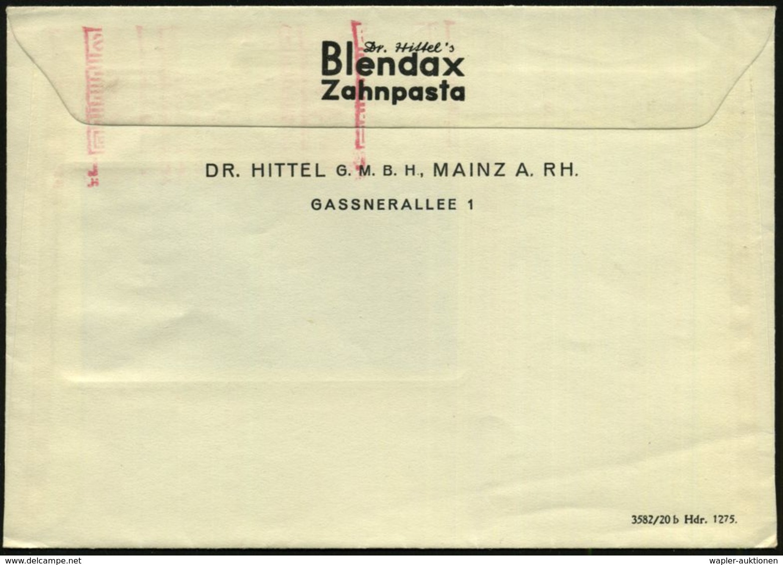 KOSMETIK / PARFÜM : MAINZ/ 3/ Blendea/ Haut-Creme/ DR.HITTEL 1936 (5.3.) AFS (Dose Hautcreme) Rs. Abs.-Vordruck: Dr. Hit - Pharmazie