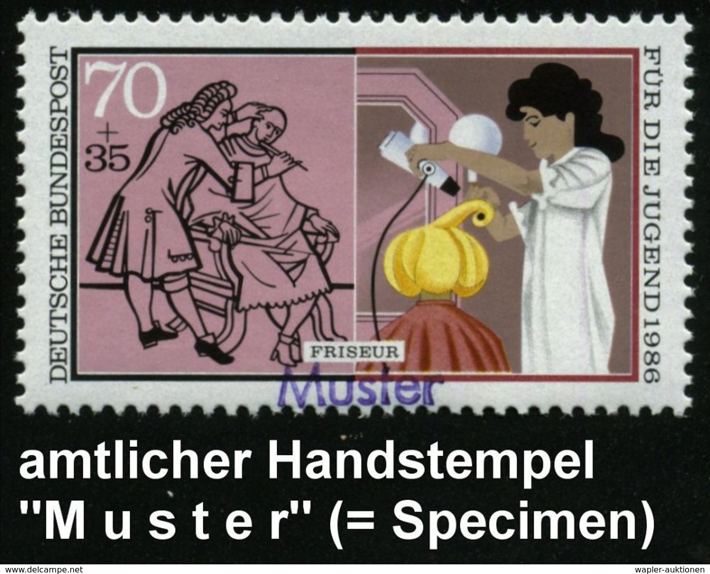 HAAR / BART / RASUR / FRISEUR : B.R.D. 1986 (Apr.) 70 Pf.+ 35 Pf. Jugendmarke "Friseur-Handwerk" Mit Amtl. Handstempel   - Pharmacy