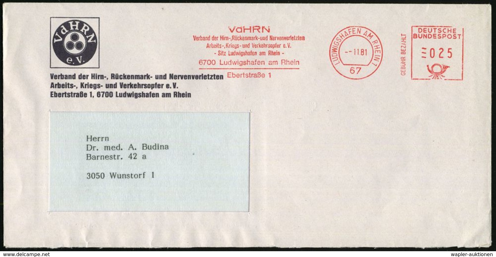 PSYCHOLOGIE / PSYCHATRIE / NEUROLOGIE : 67 LUDWIGSHAFEN AM RHEIN 1/ Verband D.Hirn-,Rückenmark-u.Nervenverletzten.. 1981 - Médecine