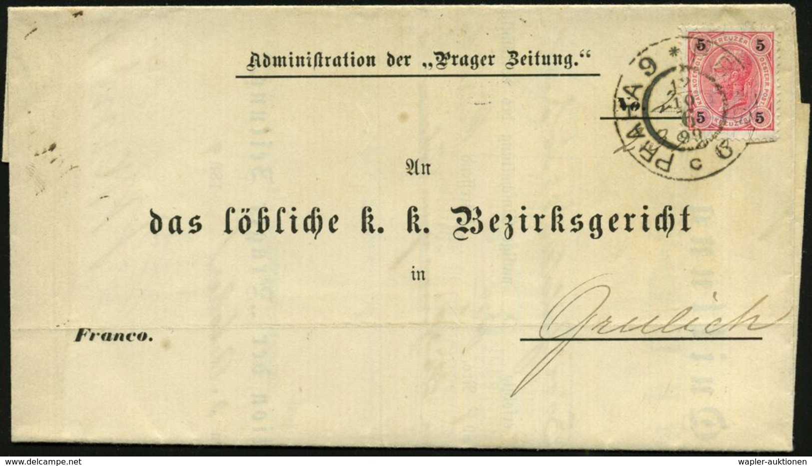 PSYCHOLOGIE / PSYCHATRIE / NEUROLOGIE : ÖSTERREICH 1899 (12.10.) 2K: PRAG 9 Auf Faltbf. "Prager Zeitung" Mit Inhalt Betr - Medizin