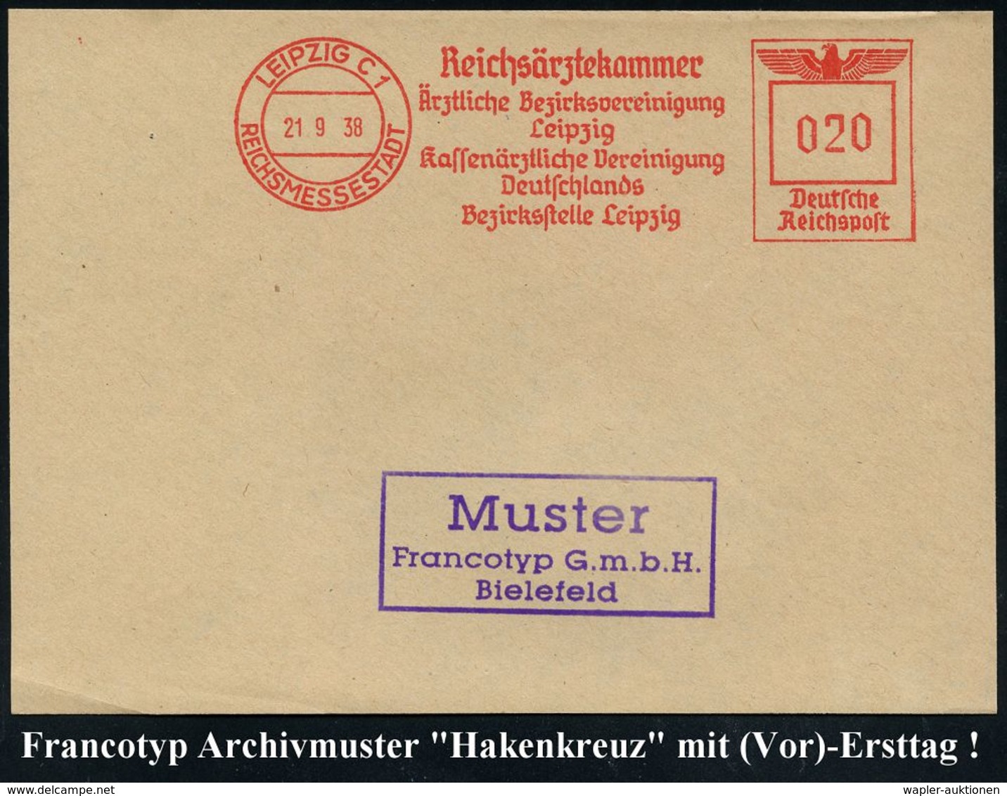 NS-RASSENEUGENIK & EUTHANASIE : LEIPZIG C 1/ REICHSMESSESTADT/ Reichsärztekammer/ Ärztliche Bezirksvereinigung.. 1938 (2 - Autres & Non Classés