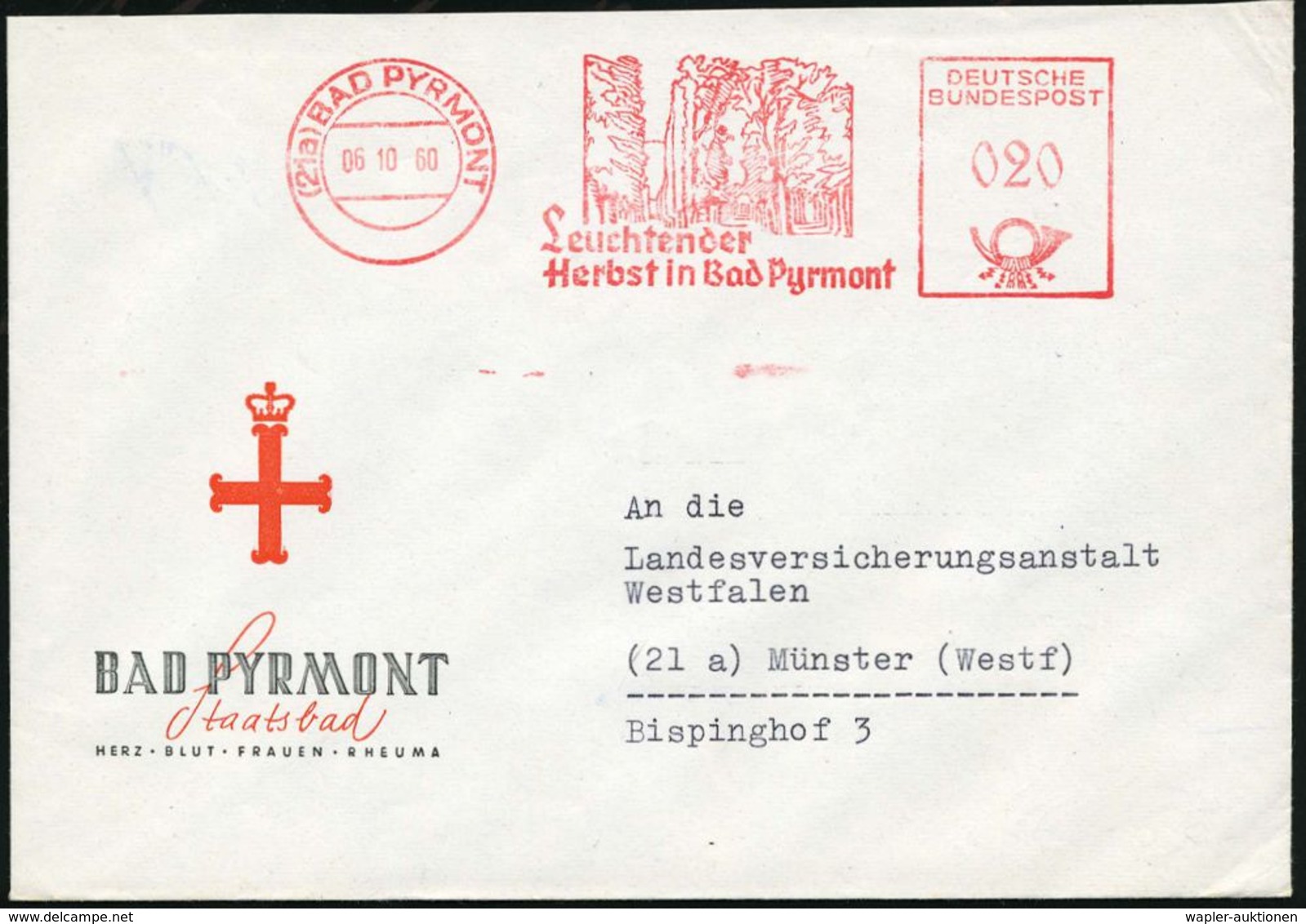 KURORTE / HEILQUELLEN : (21a) BAD PYRMONT/ Leuchtender/ Herbst In Bad Pyrmont 1960 (6.10.) Seltener AFS (Bäume Im Kurpar - Medizin