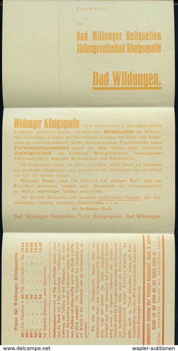 KURORTE / HEILQUELLEN : BAD WILDUNGEN/ 1/ Wildunger/ Königsquelle/ Für/ Nieren U.Blase 1937 (2.7.) AFS Klar Auf Reklame- - Medizin