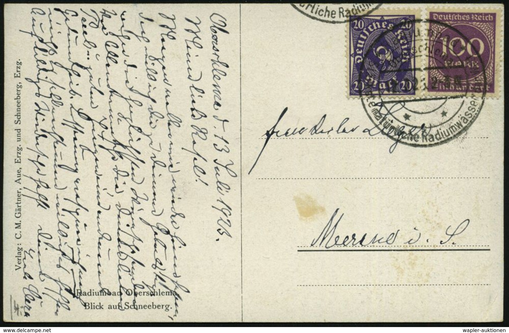 KURORTE / HEILQUELLEN : Oberschlema/ **/ Radiumbad/ Stärkste Natürliche Radiumwässer D.Welt 1922 (12.7.) Seltener HWSt K - Medicine