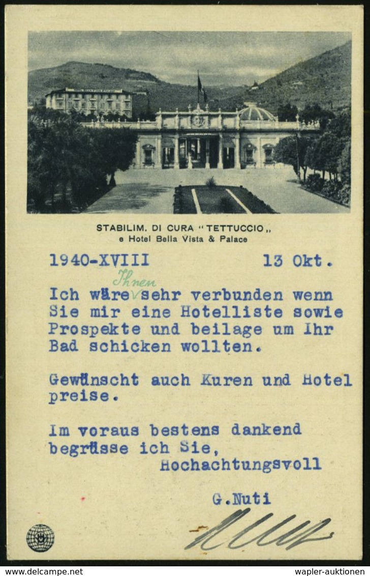 KURORTE / HEILQUELLEN : ITALIEN 1940 (15.10.) AFS Mit Röm. Jahreszahl: MONTECATINI/REGIE TERME.. (= Bäderverwaltung) + S - Médecine