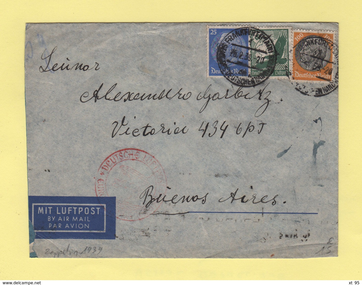 Allemagne - Zeppelin - Frankfurt - Buenos Aires - 26-2-1939 - Lettres & Documents