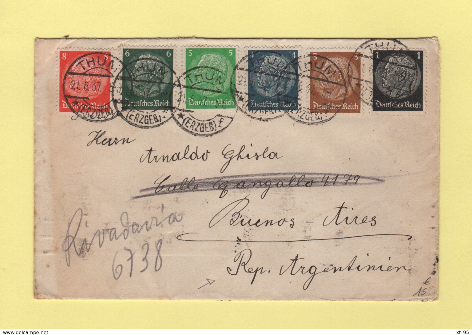 Allemagne - Thum Destination Buenos Aires Argentine - 21-6-1937 - Lettres & Documents
