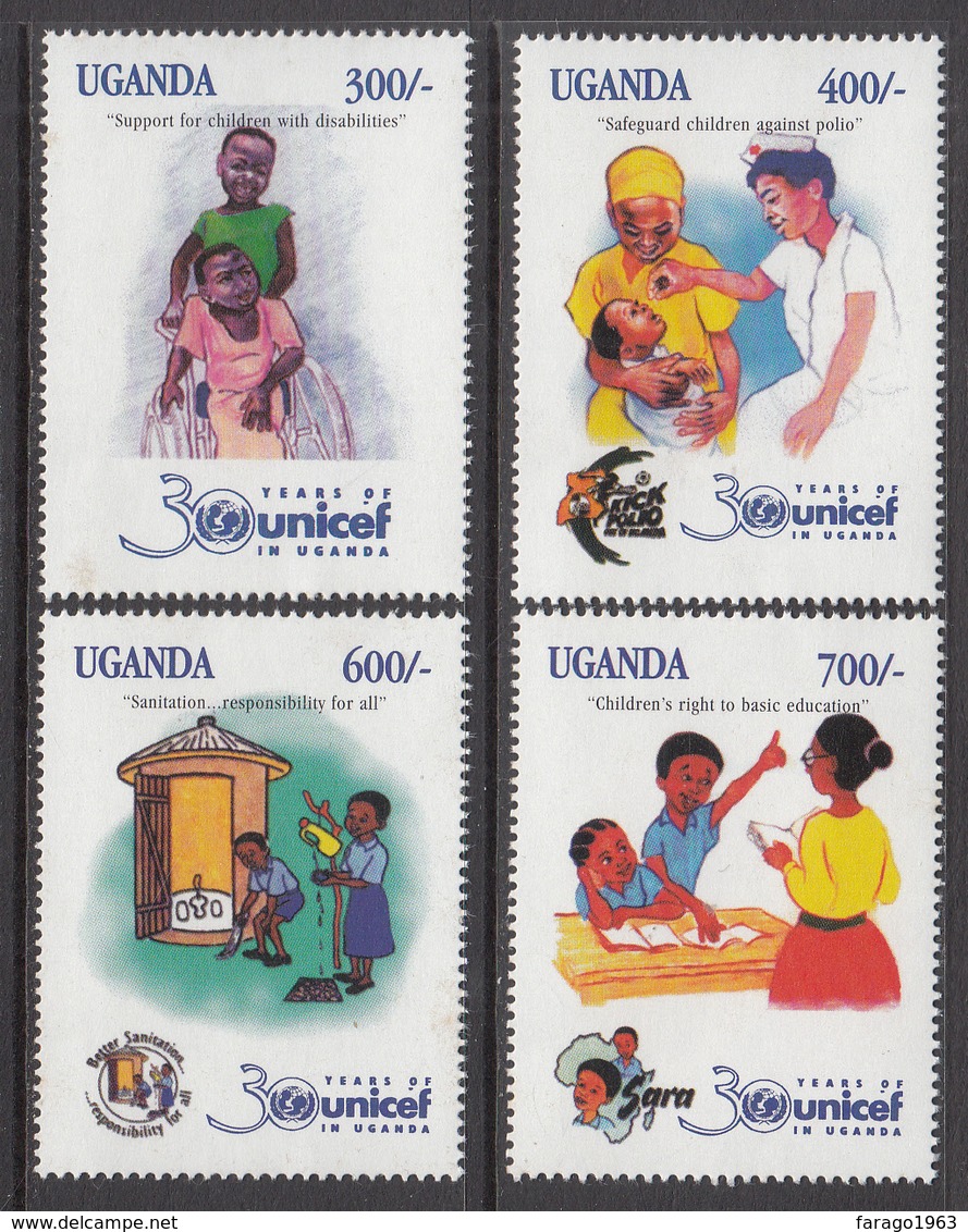 1998 Uganda UNICEF Polio Sanitation Health Education Complete Set Of 4 MNH - Uganda (1962-...)