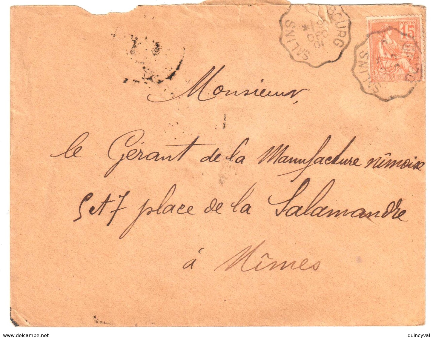 SALINS à BOURG Lettre Convoyeur Type 2 Ob 19/12/ 1901 15 C Mouchon Yv 117 - Bahnpost