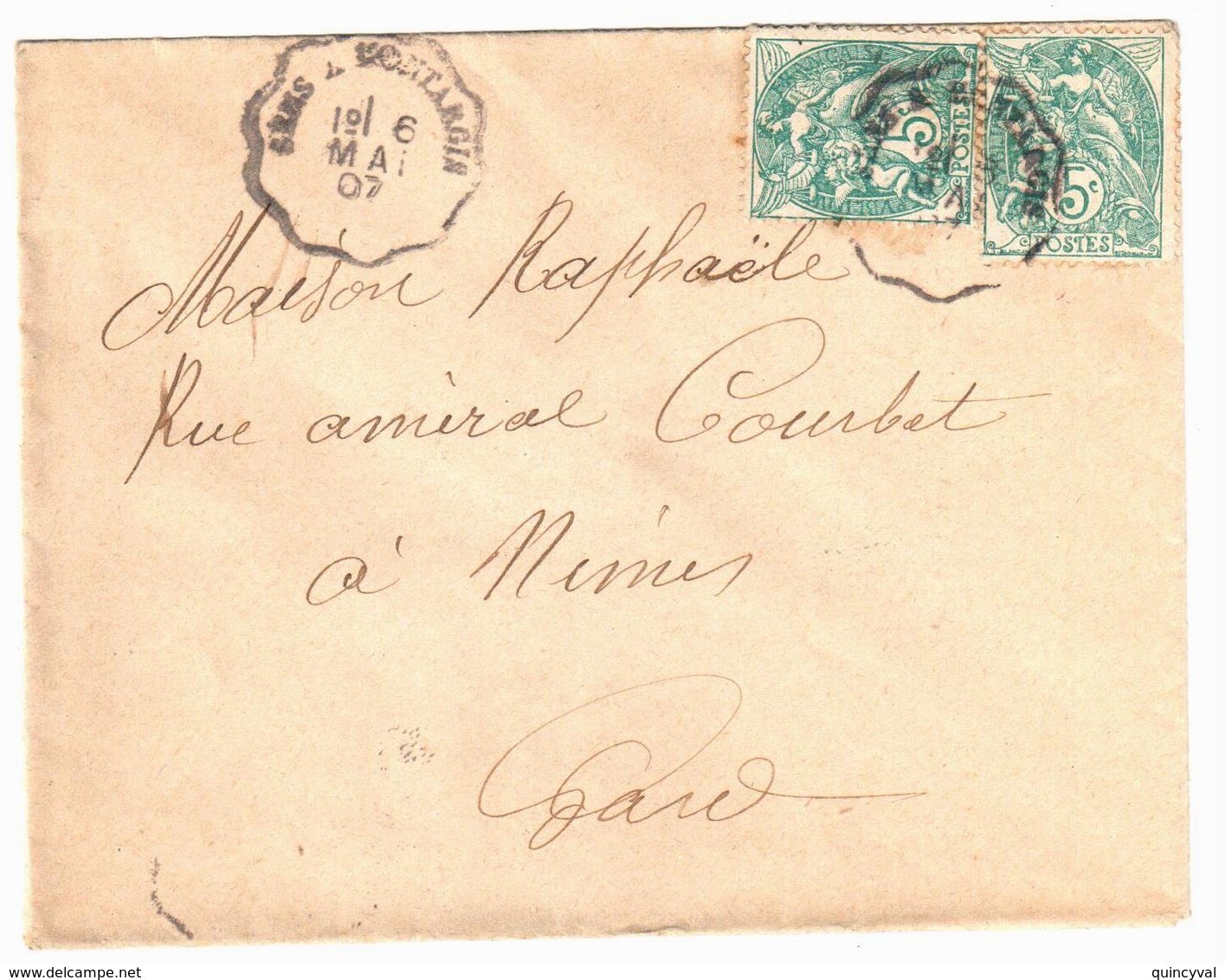 SENS à MONTARGIS Lettre Convoyeur Type 1 Ob 6/5/ 1907 5 C Blanc Yv 111 - Bahnpost