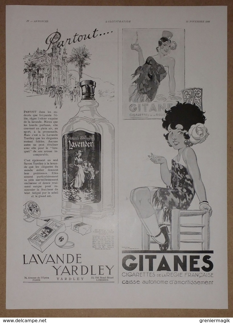 Publicité 1933 Gibbs Savon Dentifrice Par Pouprou Bornier (P. Thibaud Paris) - Cigarettes Gitanes Par René Vincent - Pubblicitari