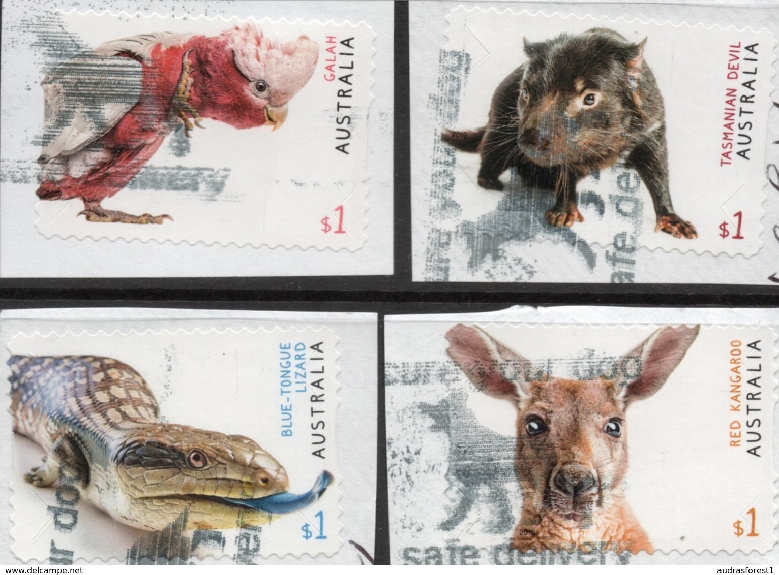 2019 AUSTRALIA - DIE-CUT - USED $1.00 GALAH, KANGAROO, LIZARD, DEVIL Complete Set Of 4 Stamps ( On Paper ) - Oblitérés