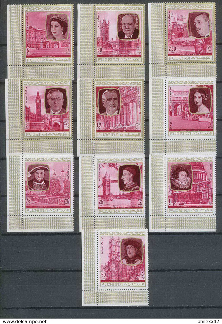 363h - Fujeira MNH ** Mi N° 475 / 484 A English Royalty History Churchill King Henri 7 Queen Elisabeth Mc Millan Wilson - Fujeira