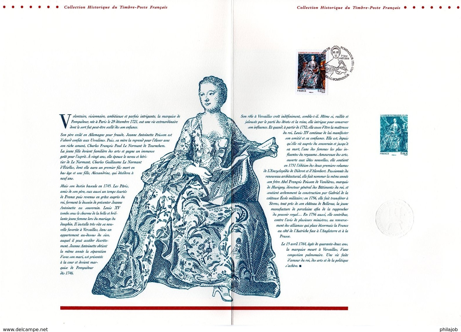 2014 " LA MARQUISE DE POMPADOUR " Sur Document Philatélique Officiel De 4 Pages. N° YT 4887. Parfait état DPO - Famous Ladies