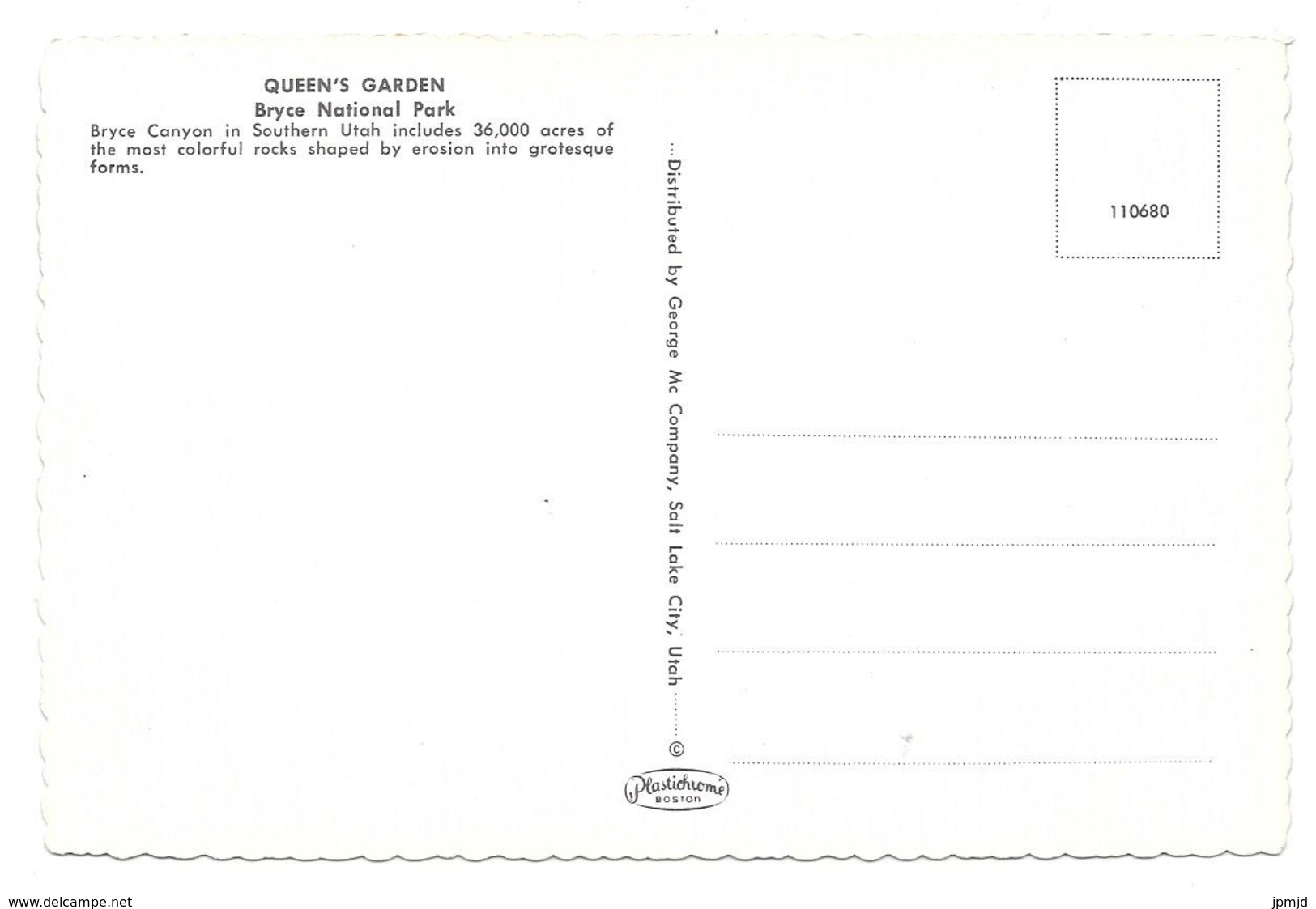 QUEEN'S GARDEN - Bryce National Park In Southern Utah ... - Dist. George Mc Company No. 110680 - Bryce Canyon