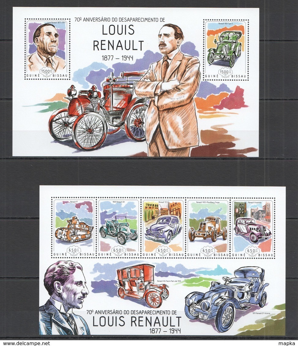 ST1169 2014 GUINE GUINEA-BISSAU TRANSPORT CARS 70TH ANNIVERSARY LOUIS RENAULT KB+BL MNH - Cars