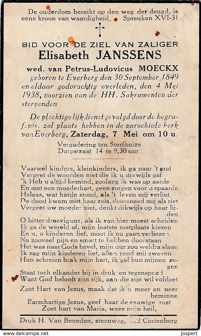 Everberg, 1938, Elisabeth Janssens, Moeckx - Images Religieuses