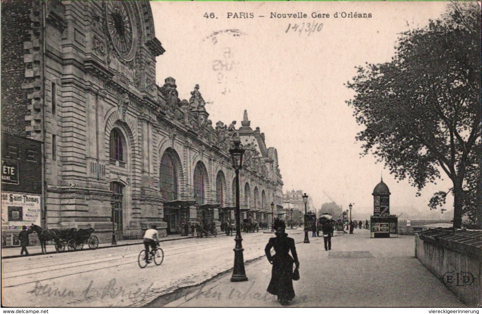 ! [75] Cpa Paris, Gare D Orleans, 1910, Variete Cachet Place De La Bourse, Kopfstehende Jahreszahl - Pariser Métro, Bahnhöfe