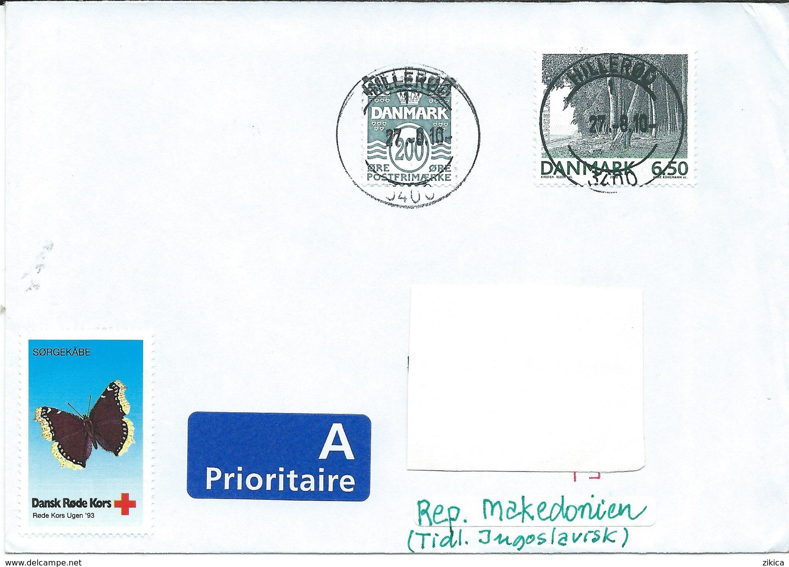 Denmark A - PRIORITAIRE Lettre/Letter Via Macedonia 2010.nice Stamp Motive : 2002 Danish Landscapes,Red Cross - Lettres & Documents