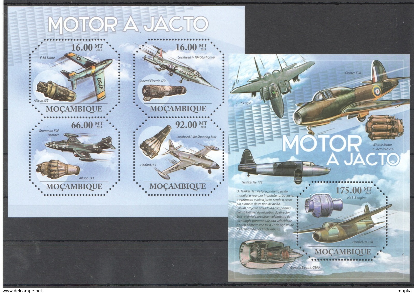 BC1112 2011 MOZAMBIQUE MOCAMBIQUE AVIATION MOTOR A JACTO 1KB+1BL MNH - Airplanes