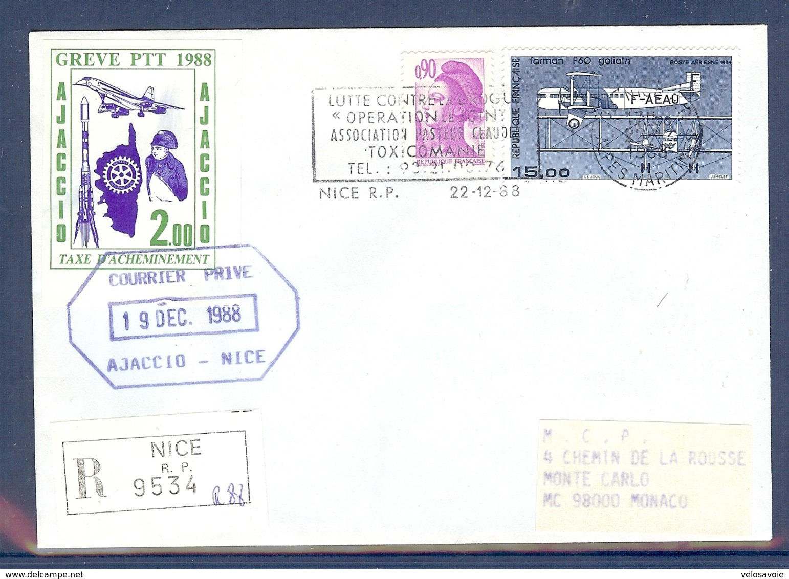 GREVE N° 47 MAURY AJACCIO DE 1988 SUR LETTRE RECOMMANDEE - Altri & Non Classificati