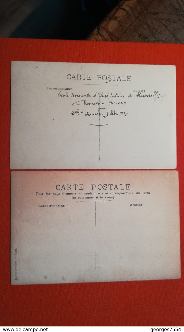 74 - RUMILLY - RARE -  2 CARTES PHOTOS - ECOLE D'INSTITUTRICE - PROMOTION 1913 - Rumilly
