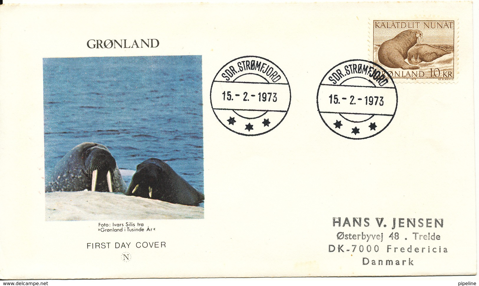 Greenland FDC 15-2-1973 Walross High Value 10 Kr. With Cachet And Sent To Denmark - FDC