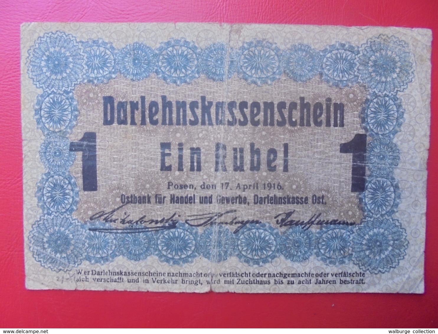 REICH OCCUPATION à L'EST 1 ROUBLE 1916 CIRCULER (B.10) - Eerste Wereldoorlog