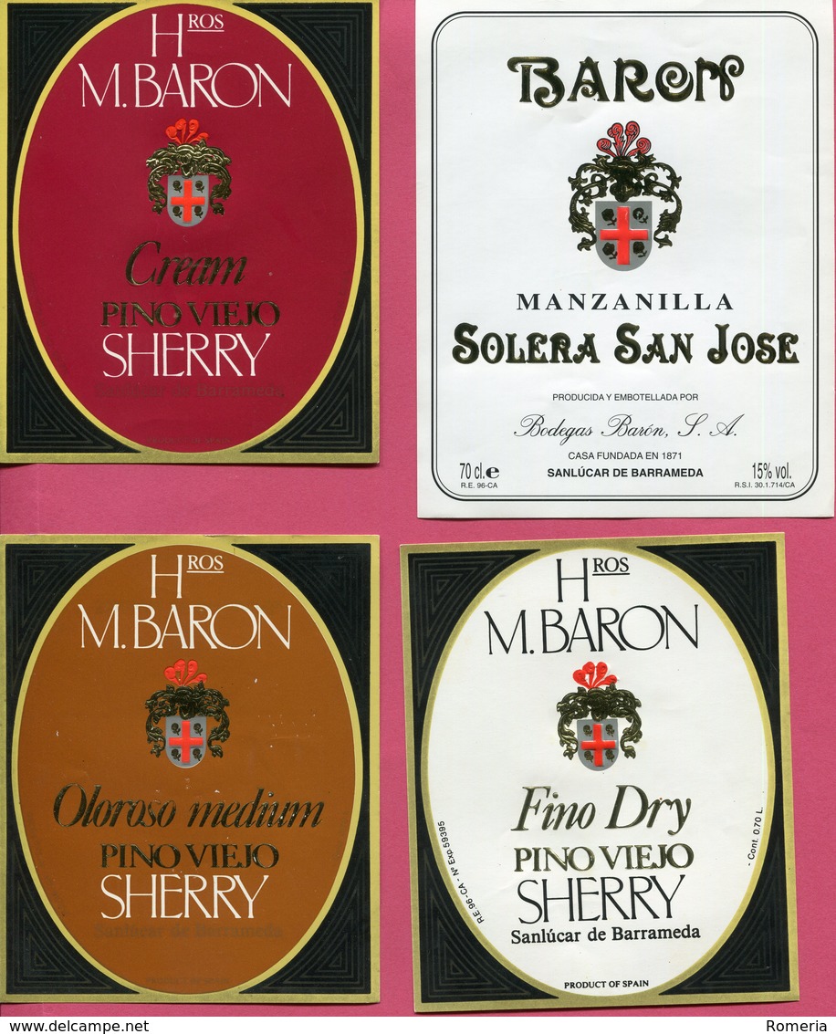 1616 - Espagne - Andalousie - Lot 56 étiquettes Bodegas Barón - Sanlucar de Barrameda