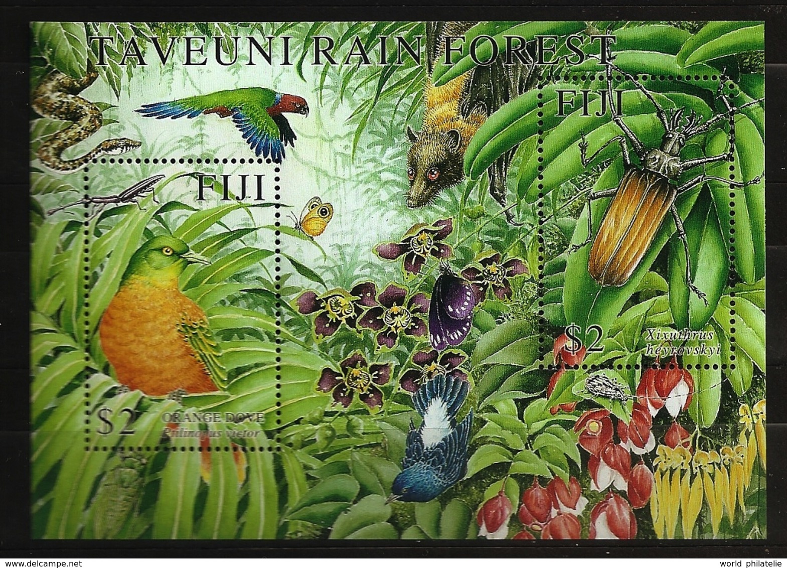 Fidji Fiji 2001 N° BF 39 ** Insectes, Oiseaux, Ptilope, Coccinelle, Papillon, Serpent, Cigale, Perroquet, Chauve-souris - Fidji (1970-...)