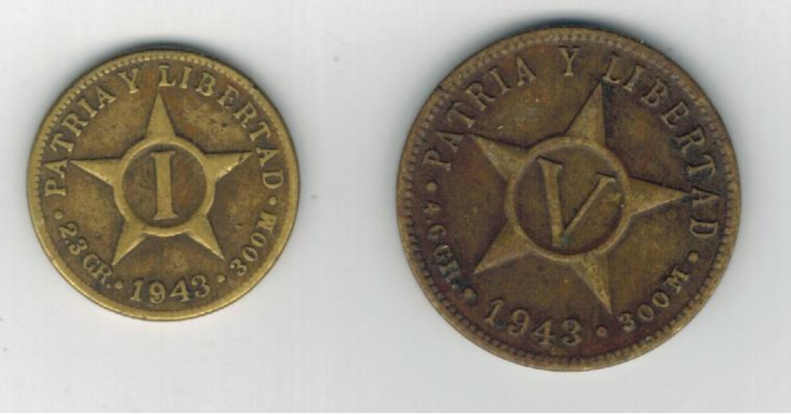 Cuba 1-5 Centavos 1943 Lot. Brass, Used, See Scan, - Cuba