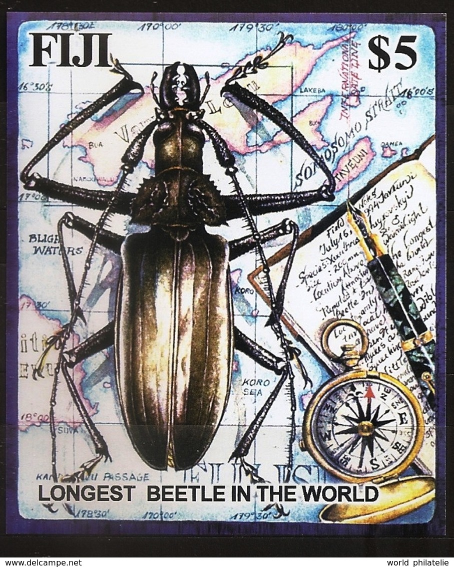 Fidji Fiji 2004 N° BF 45 ** Insectes, Coléoptères, Titanus Giganteus, Scarabée, Boussole Stylo Plume Ecriture Manuscrite - Fidji (1970-...)