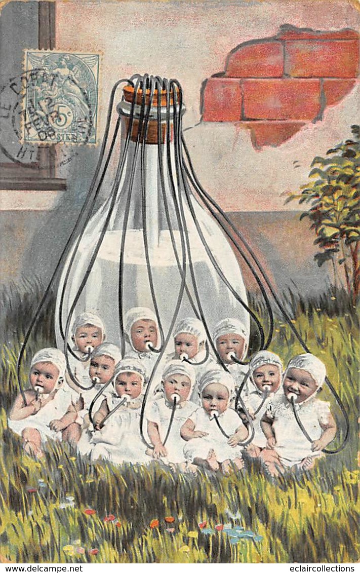 Thème     Enfants  Bébés Multiples  Prenant Le Biberon Dans Une Même Bouteille       (voir Scan) - Humorous Cards