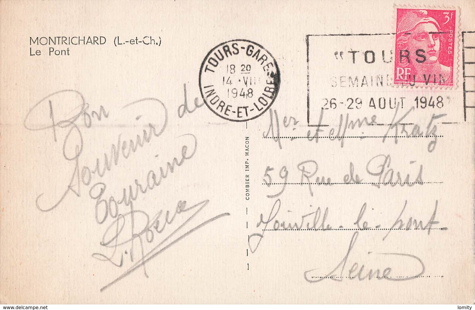 Marcophilie Gandon Cachet 1948 Tours Gare Indre Et Loire Semaine Du Vin 26 29 Aout Oblitération Mécanique Cote 18€ - 1921-1960: Période Moderne