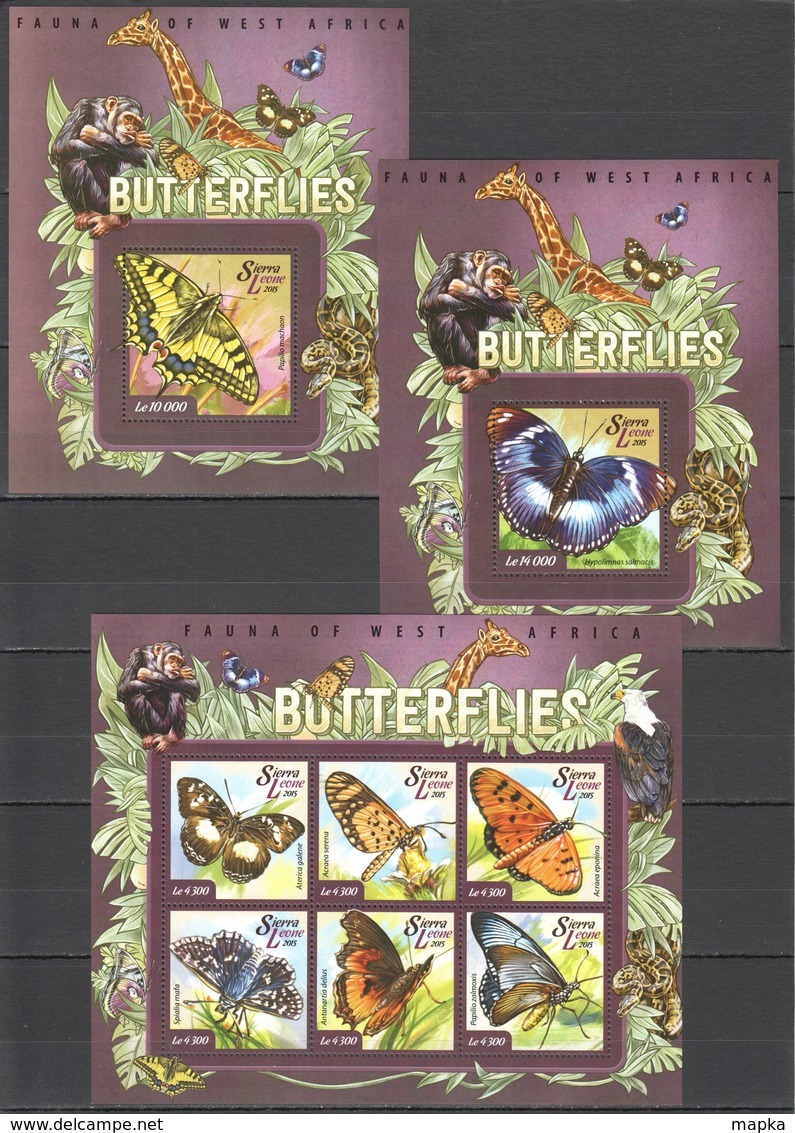 ST572 2015 SIERRA LEONE FAUNA INSECTS BUTTERFLIES 1KB+2BL MNH - Butterflies